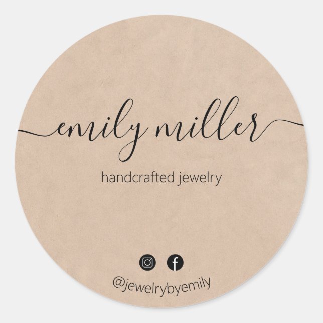 Custom Rustic Elegant Calligraphy Script Classic Round Sticker (Front)