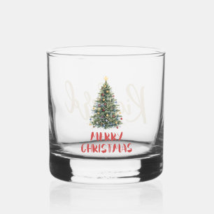 Custom Rustic Elegant Christmas Tree Whiskey Glass