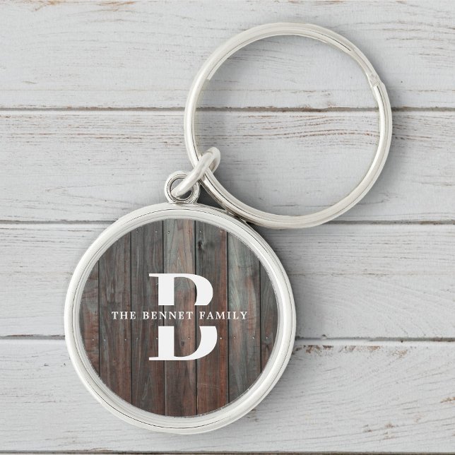 Custom Rustic Farmhouse Family Monogram Name Wood Key Ring (Creator Uploaded)