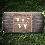 Custom Rustic Farmhouse Family Monogram Wood Tone Beer Pong Table<br><div class="desc">This modern, rustic beer pong table features your family monogram and name over a printed medium brown and dark wood backdrop with faux inlays in a Retro Cool Typography Design. Customise with your family name and initial and make this your own unique summer game set for the farmhouse style lake...</div>