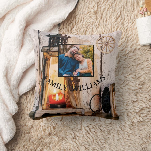Custom Rustic Farmhouse Lantern Lamp Vintage Wood  Cushion (Blanket)