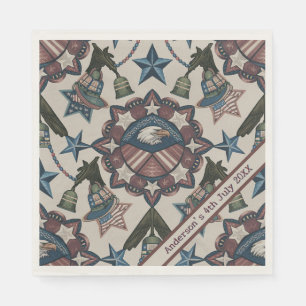 Custom Rustic Flag Eagle Fireworks 4th July Napkin