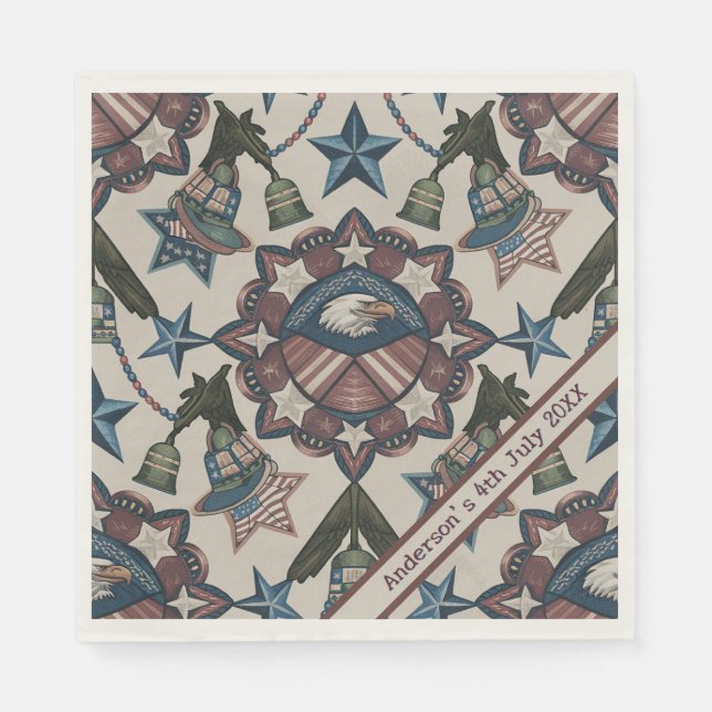 Custom Rustic Flag Eagle Fireworks 4th July Napkin (Front)