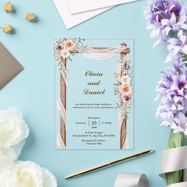 Custom Rustic Floral Acrylic Wedding Invitations (Insitu (Wedding))