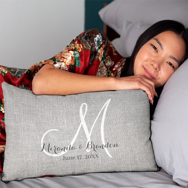Custom Rustic Grey Burlap Print Anniversary Pillow (Creator Uploaded)