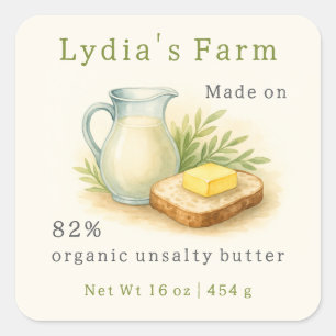 Custom Rustic Homemade Butter Label with Milk Jug