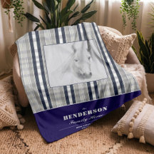 Custom Rustic Horse Family Name Navy Blue Plaid 