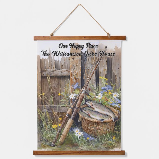 Custom Rustic Lake House Fishing Cabin Hanging Tapestry (Front)