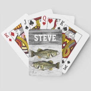 Custom Rustic Largemouth Bass Fishing Rugged Name Playing Cards