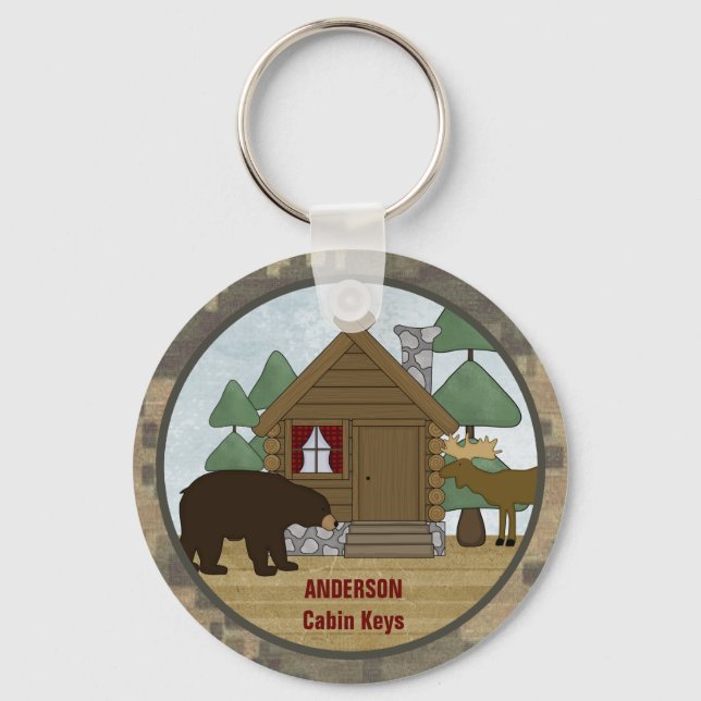 Custom Rustic Lodge Cabin Keys with Bear and Moose Key Ring (Front)