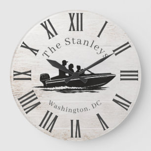 Custom Rustic Modern Boating Family Name Large Clock