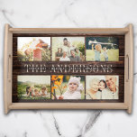 Custom Rustic Modern Family Name Photo Collage Serving Tray<br><div class="desc">This Custom Rustic Modern Photo Collage Farmhouse style design features your family memories on a dark wood texture background. Personalise with your favourite pictures, family name, first names, and year for a truly unique and elegant keepsake gift as a treat for yourself, grandparents, or maybe a beautiful Mother's Day present....</div>