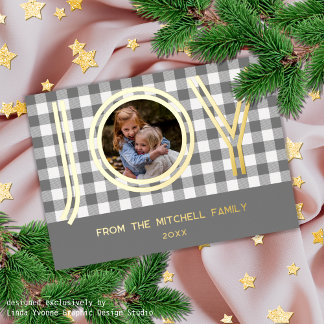 Custom Rustic Modern Grey Buffalo Lumberjack Gold Foil Holiday Postcard