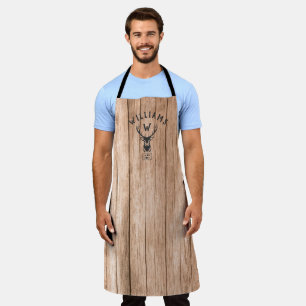 Custom Rustic Monogram Family Name Wood Buck Apron
