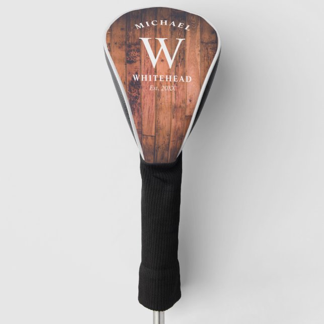 Custom Rustic Monogram Wood Golf Head Cover (Front)