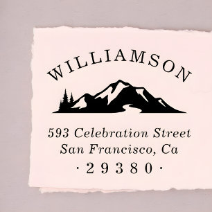 Custom Rustic Mountain Family Name Return Address Rubber Stamp