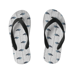 Custom Rustic Nautical Blue Lobster Grey Wood Case Kid's Jandals