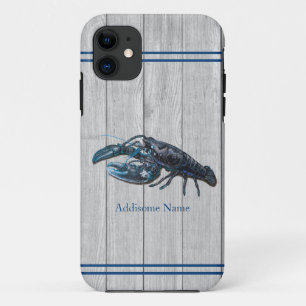 Custom Rustic Nautical Blue Lobster Grey Wood Case-Mate iPhone Case