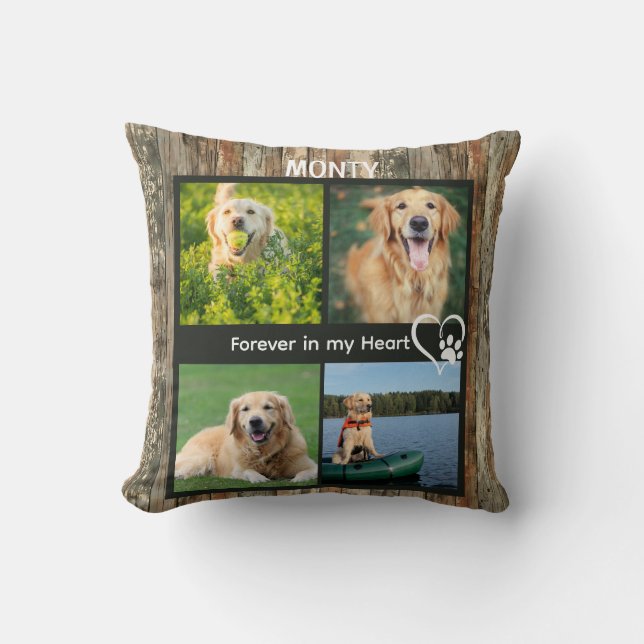 Custom Rustic Pet Memorial Photo Collage  Cushion (Front)