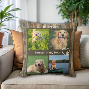 Custom Rustic Pet Memorial Photo Collage  Cushion