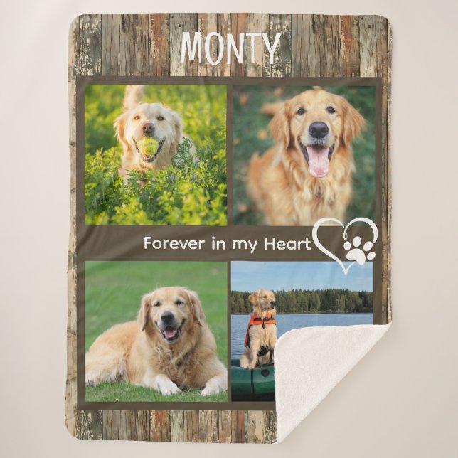 Custom Rustic Pet Memorial Photo Collage  Sherpa Blanket (Front)