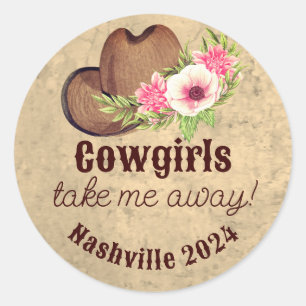 Custom rustic pink floral Cowgirl Classic Round Sticker