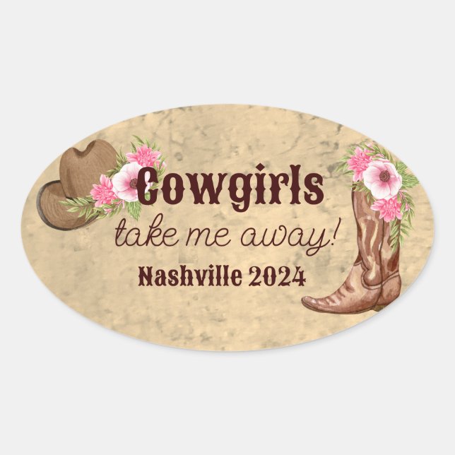 Custom rustic pink floral Cowgirl  Oval Sticker (Front)
