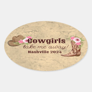Custom rustic pink floral Cowgirl Oval Sticker
