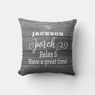 Custom Rustic Porch Family Monogrammed Throw Pillo Cushion