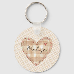 Custom rustic pretty heart Tartarn pattern brown Key Ring