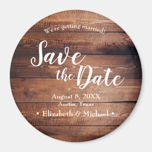 Custom Rustic Save the date Printed dark Wood Magnet
