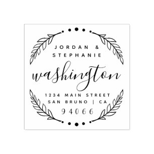 Custom Rustic Script Just Married Return Address Rubber Stamp