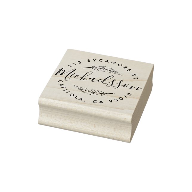 Custom Rustic Script Laurel Wreath Return Address Rubber Stamp (Stamp)
