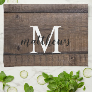 Custom Rustic Script Monogram Name Farmhouse Tea Towel