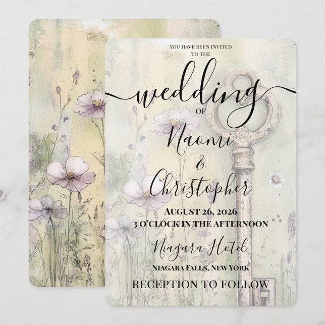 Custom Rustic Vintage Key Wedding Invitation (Front/Back)
