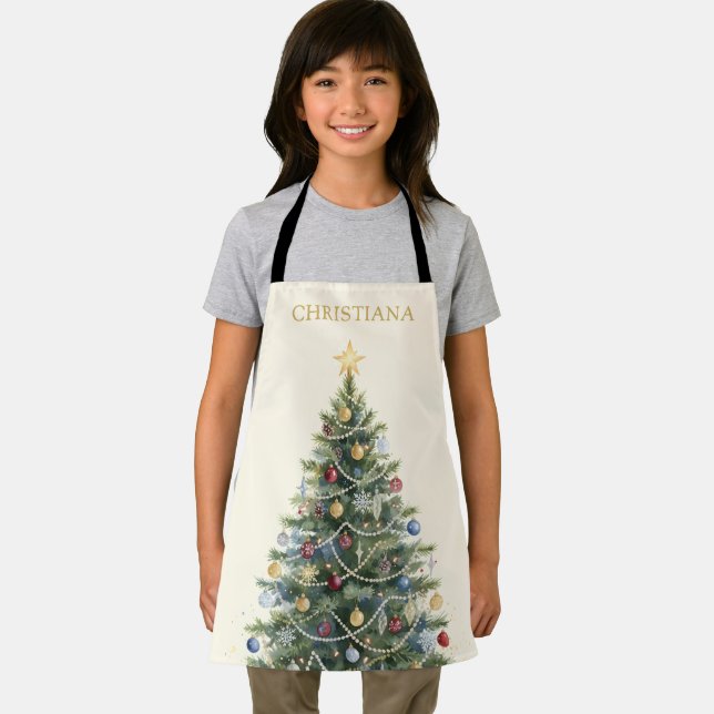 Custom Rustic Watercolor Christmas Tree  Apron (Insitu)