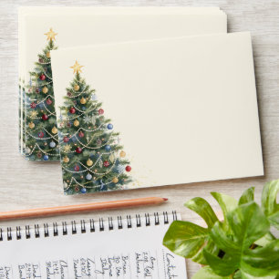 Custom Rustic Watercolor Christmas Tree Holidays Envelope