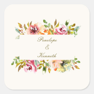 Custom Rustic Watercolor Floral Wedding  Square Sticker
