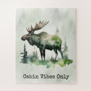 Custom Rustic Watercolor Moose Family Forest Jigsaw Puzzle