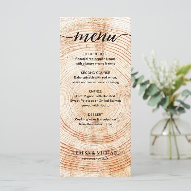 Custom Rustic Wedding Fall Wood Grain  Menu (Standing Front)