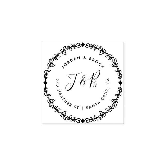 Custom Rustic Wedding Initials Return Address Rubber Stamp (Imprint)