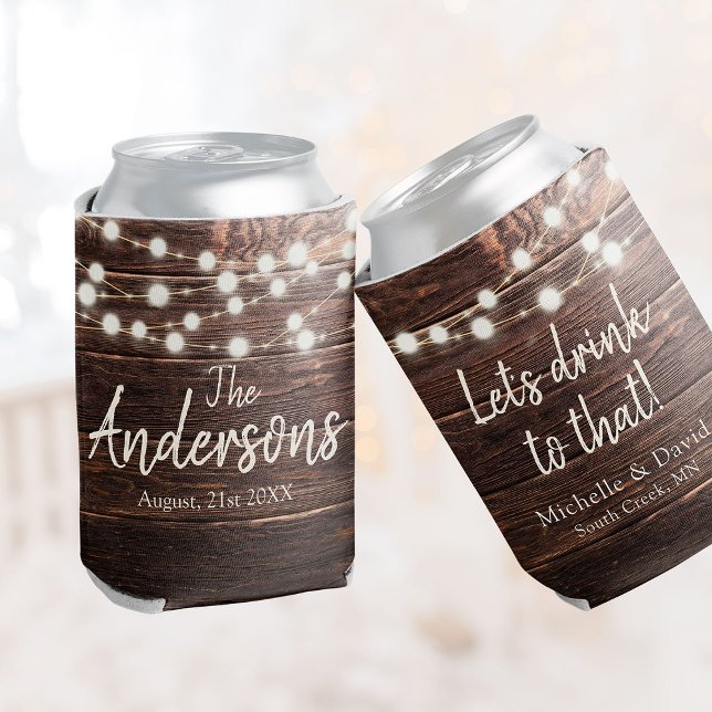 Custom Rustic Wedding Party Favour Barn Wood Light Can Cooler (Creator Uploaded)