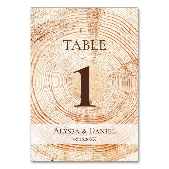 Custom Rustic wedding Wood Grain background Table Number (Front)
