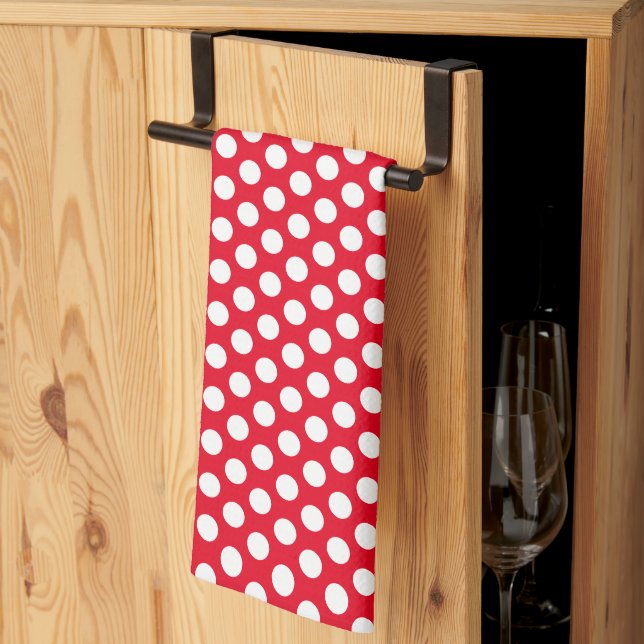 Custom Rustic White Polka Dots Template Red Tea Towel (Thirds Fold)