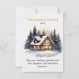 Custom Rustic Winter Cabin Holiday Card