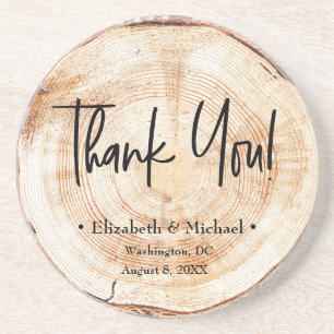 Custom Rustic Wood Disk Thank you Script Wedding Coaster