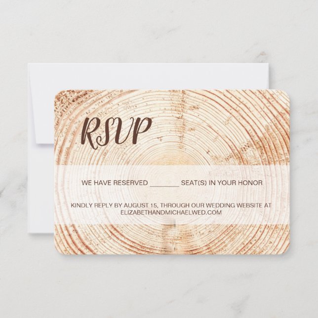 Custom Rustic wood grain script wedding RSVP  Card (Front)