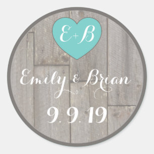 Custom rustic wood heart wedding sticker labels