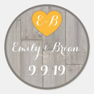 Custom rustic wood heart wedding sticker labels