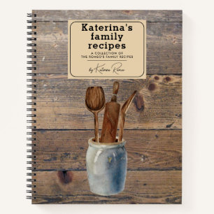 Custom Rustic Wood Kitchen Utensils Family Recipe Notebook